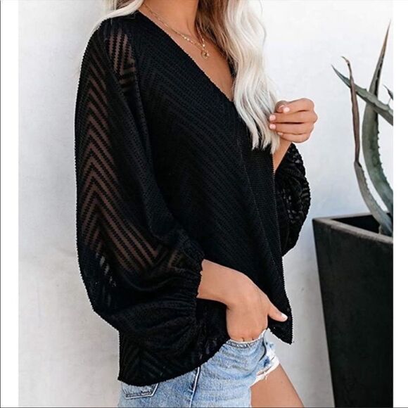 Ballon See Through Sleeves Blouse - Picture 5 of 7